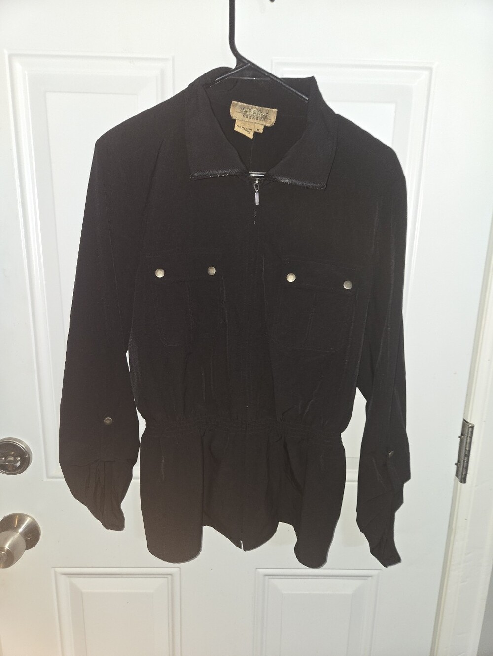 Peck & Peck Black Velvet Zip-Front Utility Jacket